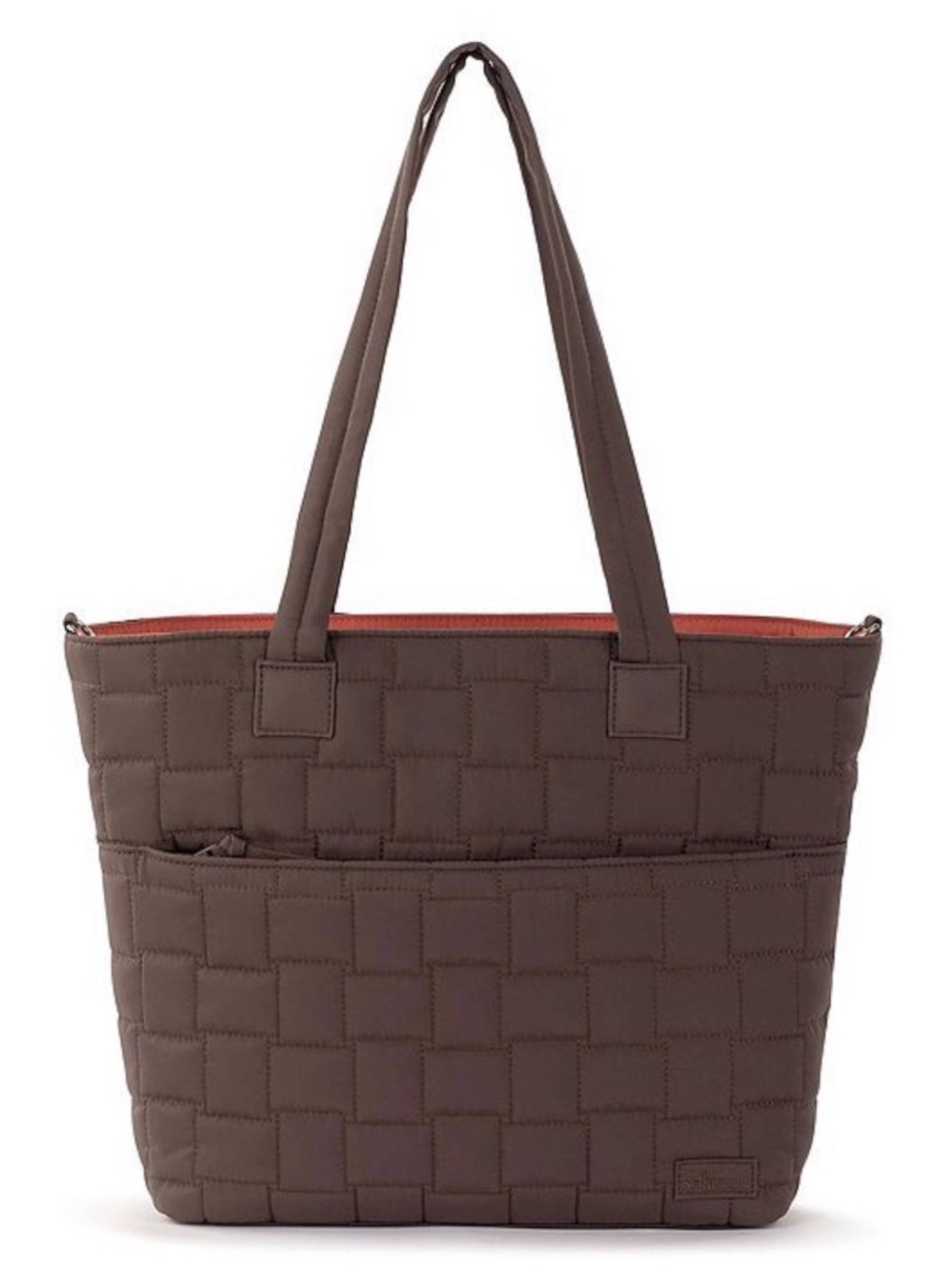 Sakroots Quilted Brown Tote with Crossbody Strap - Orange on Top - Med Size